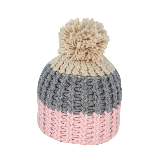 Tina – Chunky Stripe Acrylic Knit Beanie with Pom