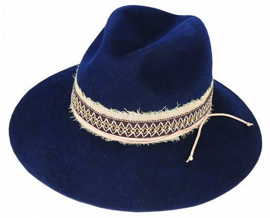Women’s Wool Felt Fedora Hat with Layered Band and Raw Brim – Nyla by Maddison Avenue