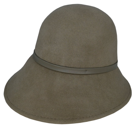 Women’s Wool Felt Cloche Hat – Classic Bell Shape with Faux Leather Band