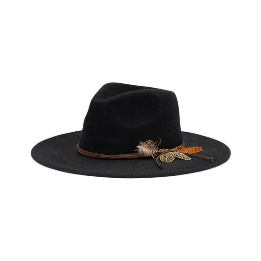 Clover Wide Brim Fedora Hat in Australian Wool with Feather Accent