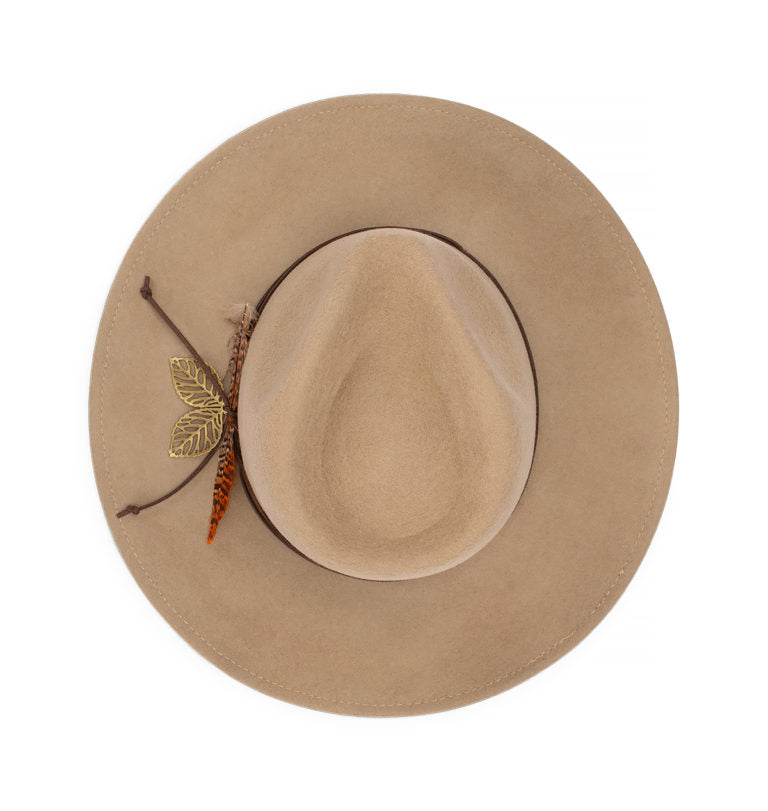 Clover Wide Brim Fedora Hat in Australian Wool with Feather Accent