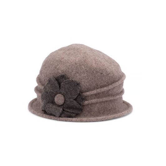 Ramsey Boiled Wool Pull-On Hat with Side Flower Detail