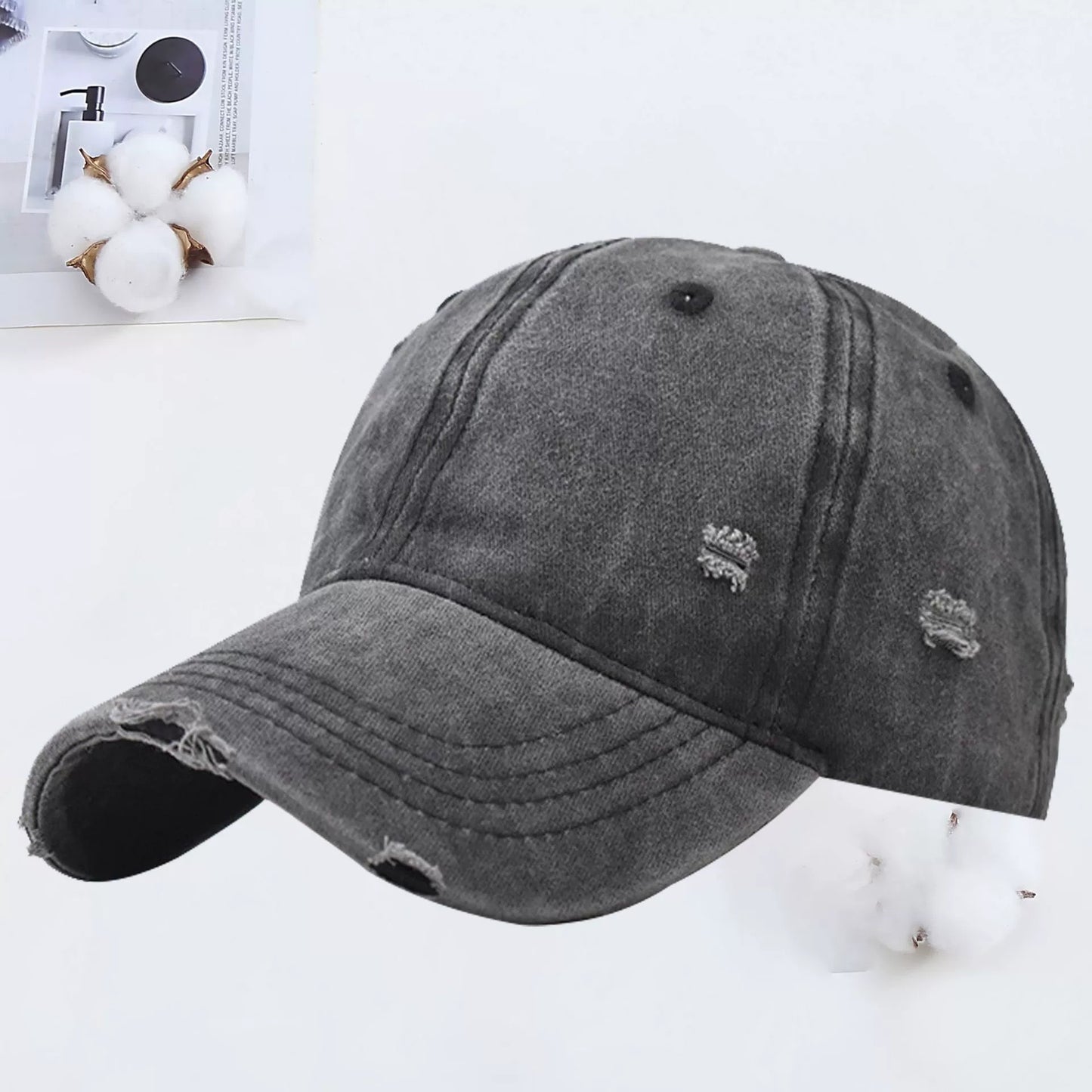 Outdoor Embroidered Printed Washed Hole Baseball Cap - Urban Caps