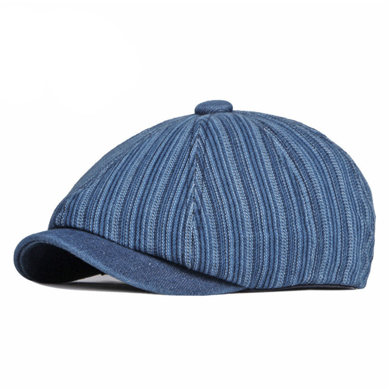 Spring And Autumn Washed Denim Octagonal Beret - Urban Caps