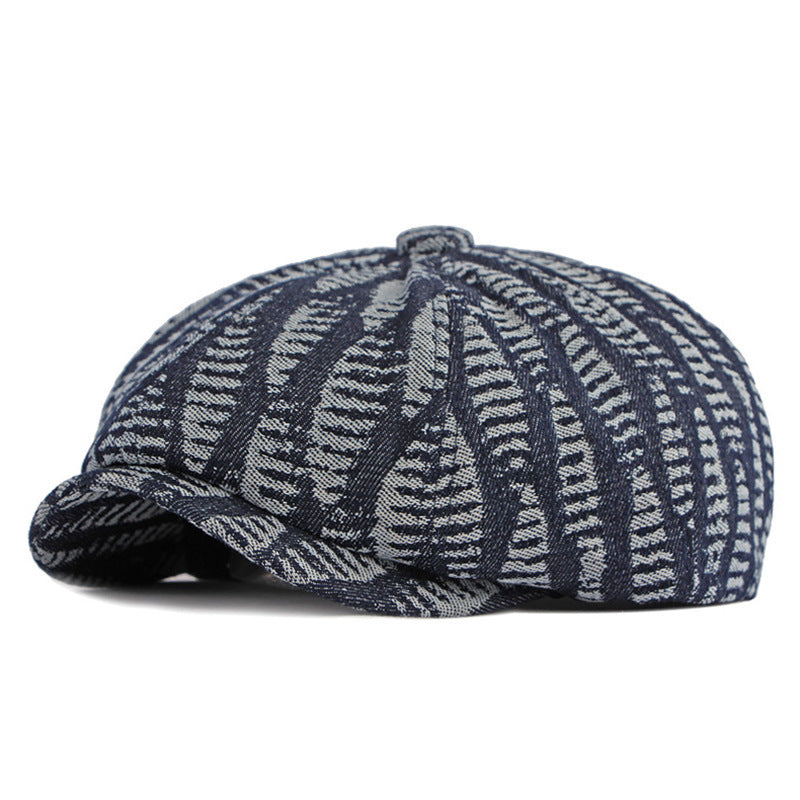 Spring And Autumn Washed Denim Octagonal Beret - Urban Caps