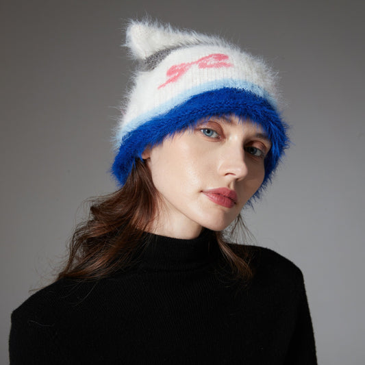 Cute Cat Ears Knitted Hat Earflaps Slipover Woolen Cap - Urban Caps
