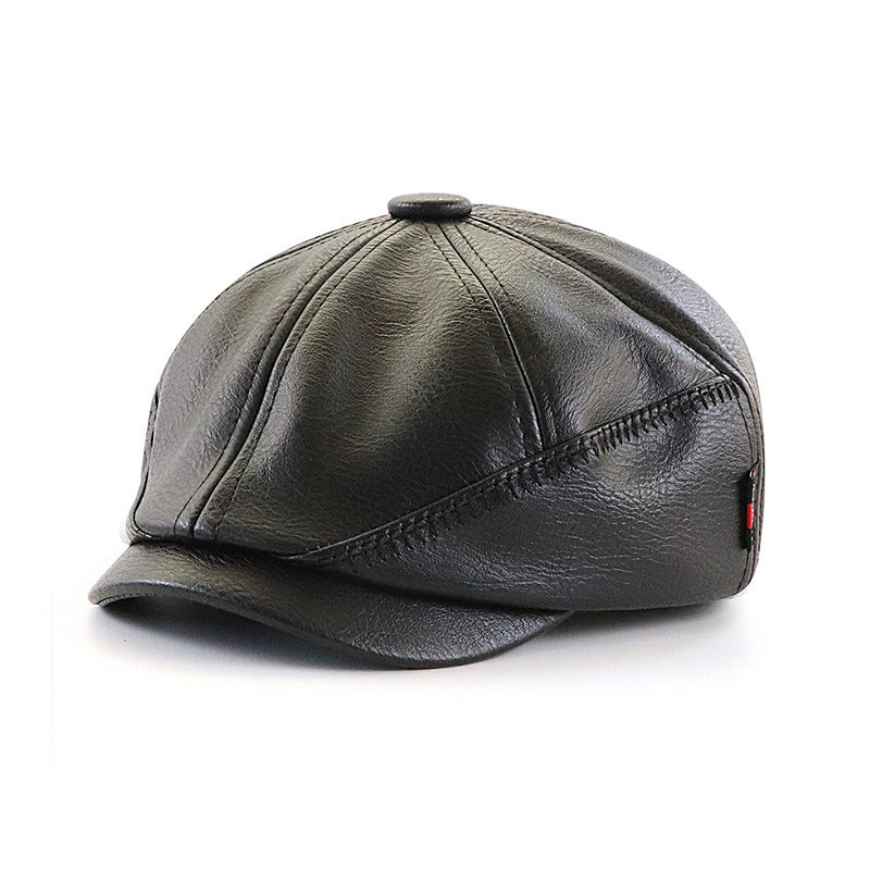 PU Leather Newsboy Cap – Vintage 8-Panel Conductor Hat | Men’s Classic Flat Cap