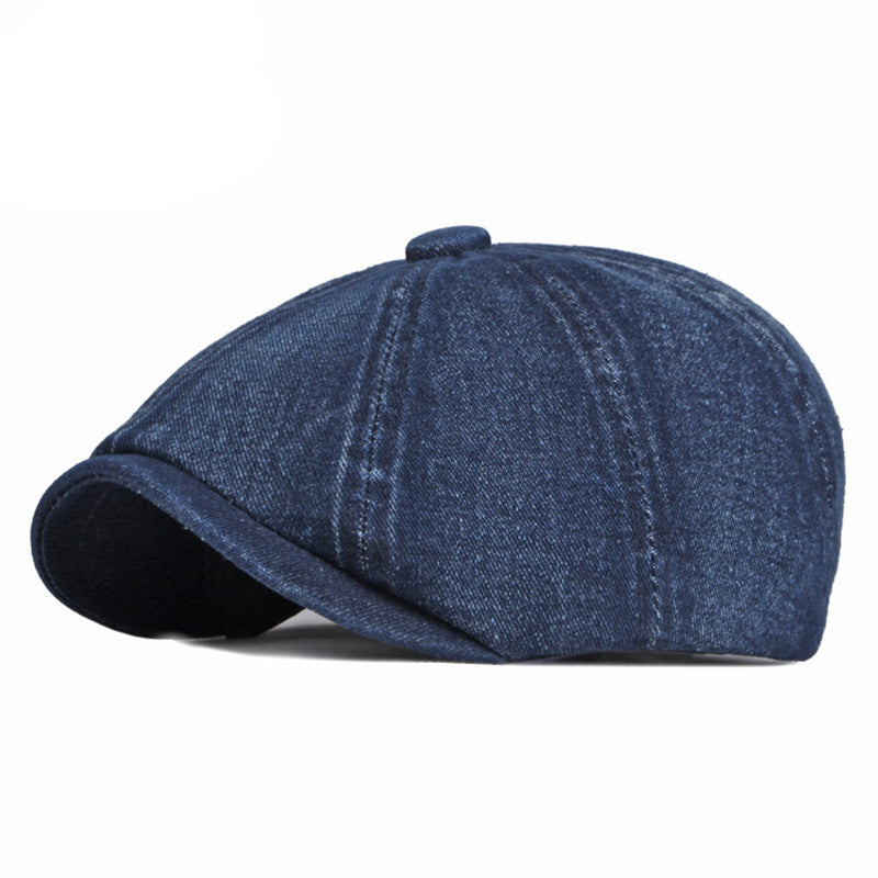 Spring And Autumn Washed Denim Octagonal Beret - Urban Caps