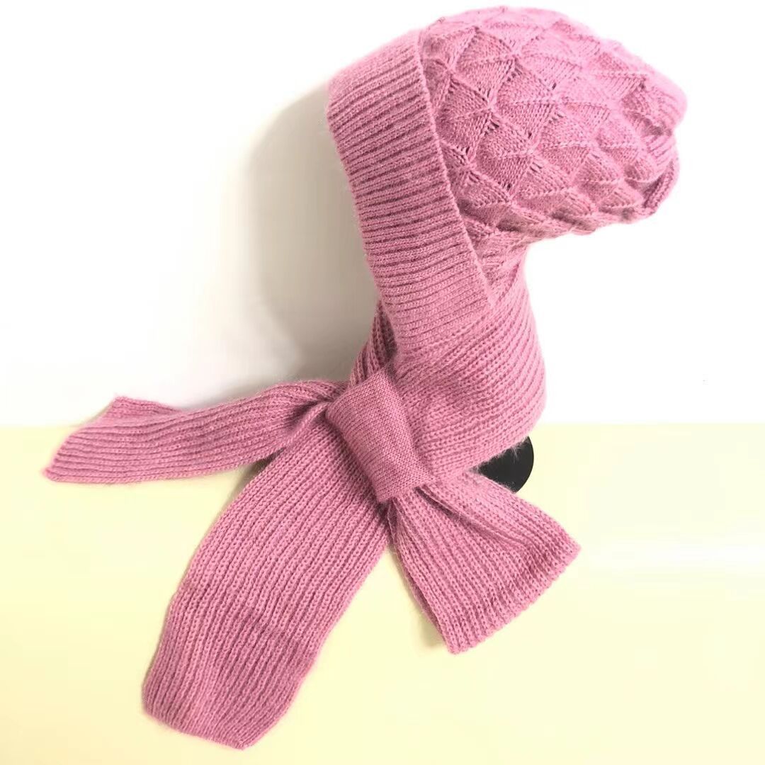 Women's One-piece Hat With Scarf Warm Thickened Ears Protection Woolen Cap - Urban Caps