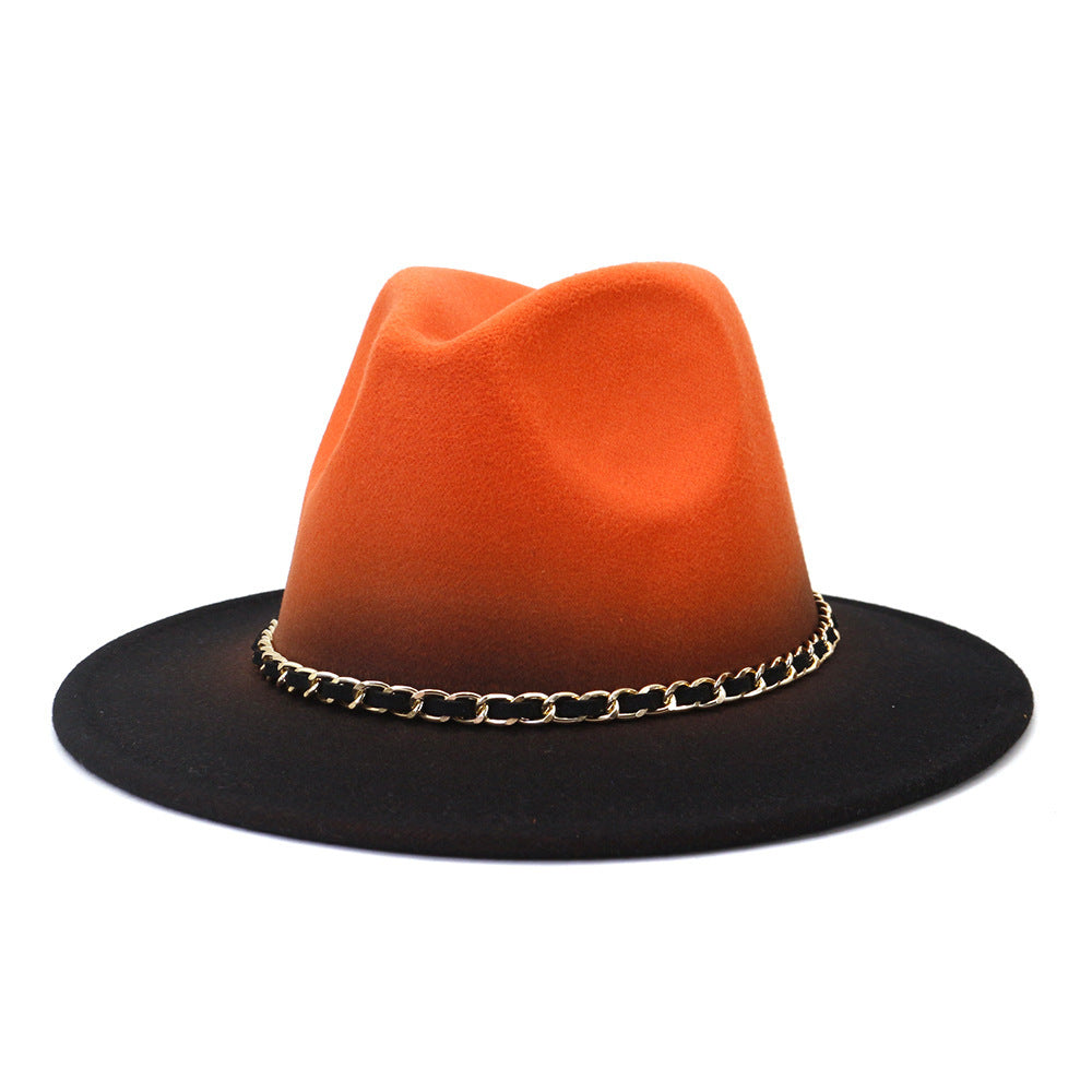 Painted Woolen Flat Brim Autumn And Winter British Style Fashion Fedora Hat - Urban Caps
