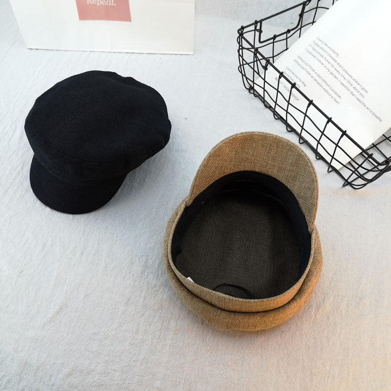 Retro Octagonal Beret – Cotton Linen Embroidered Cap | Adjustable M56–58cm - Urban Caps