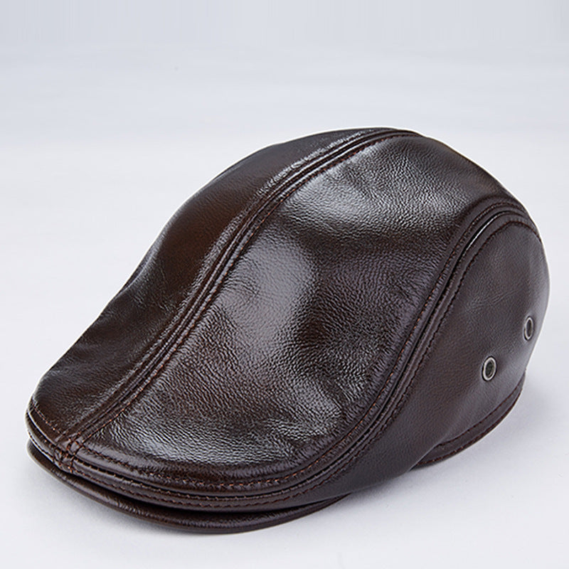 Men Genuine Cowhide With Ear Flaps Beret Hats - Urban Caps