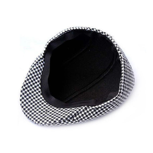 Houndstooth Flat Cap – Cotton Newsboy Beret Hat for Adults
