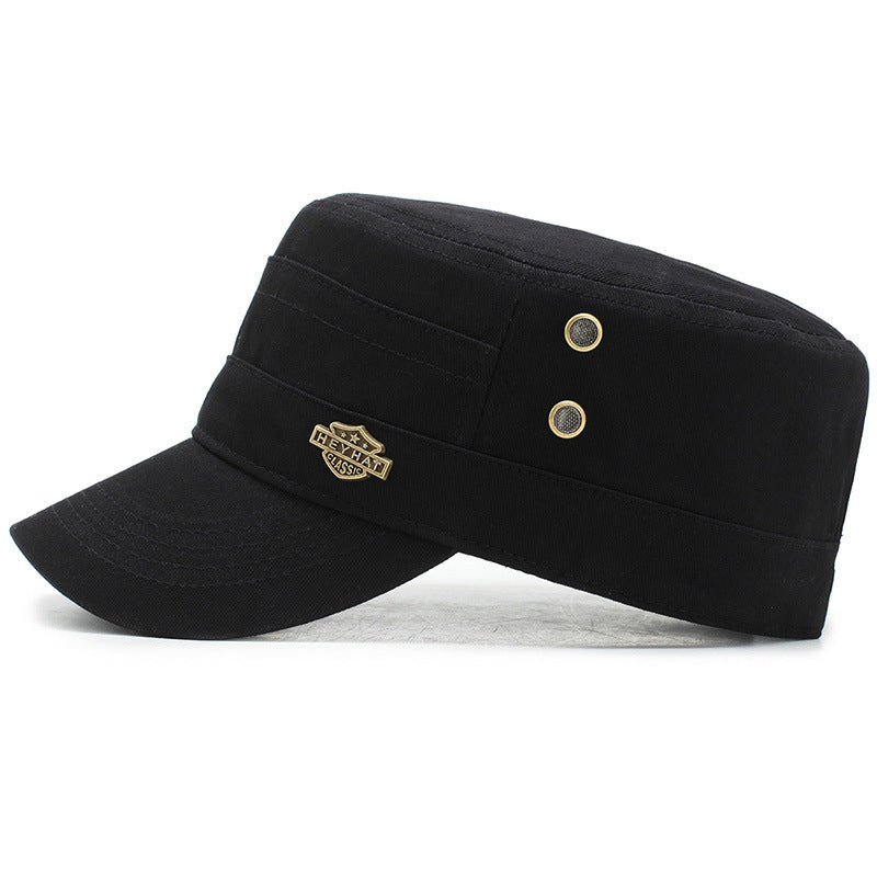 Military-Style Flat Top Hat – Cotton Sun Cap | Adjustable Fit - Urban Caps