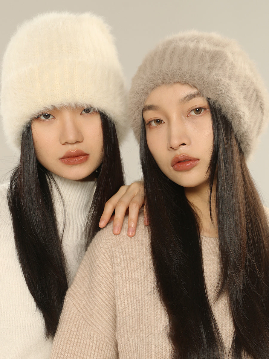White Big Head Circumference Knitted Huge Woolen Hat - Urban Caps