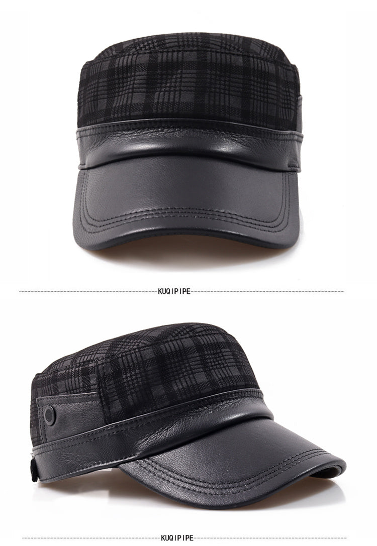 Men’s Genuine Leather Flat-Top Newsboy Cap – Sheepskin Autumn Travel Hat | XL–XXL Sizes