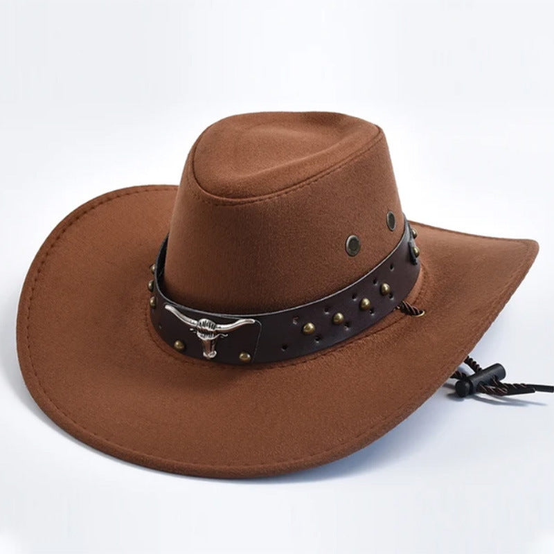 Artificial Suede Western Cowboy Hat Retro Large Edge Gentleman Jazz Outdoor Sunshade - Urban Caps