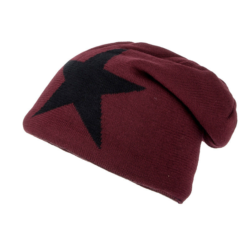 Fleece-lined Warm Big Five-pointed Star Knitted Woolen Hat - Urban Caps