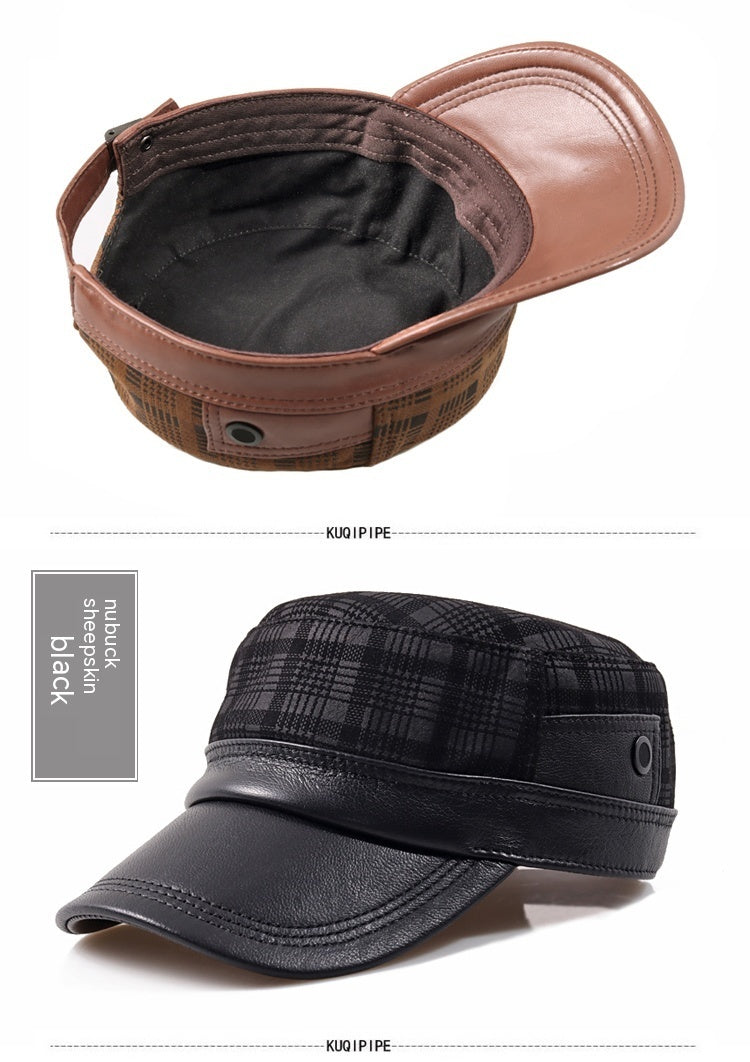 Men’s Genuine Leather Flat-Top Newsboy Cap – Sheepskin Autumn Travel Hat | XL–XXL Sizes