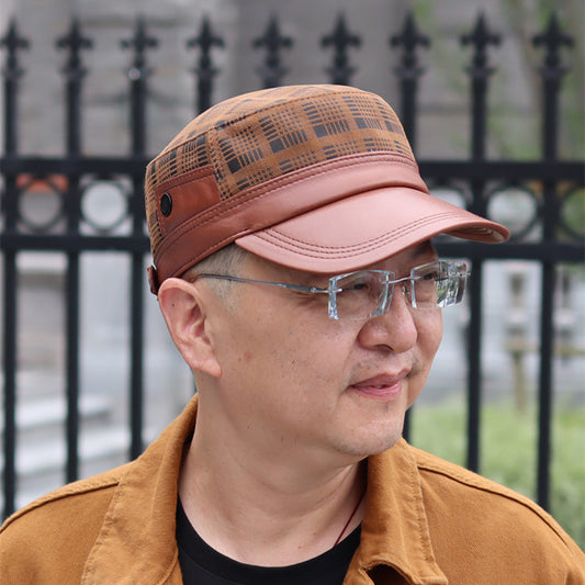 Men’s Genuine Leather Flat-Top Newsboy Cap – Sheepskin Autumn Travel Hat | XL–XXL Sizes