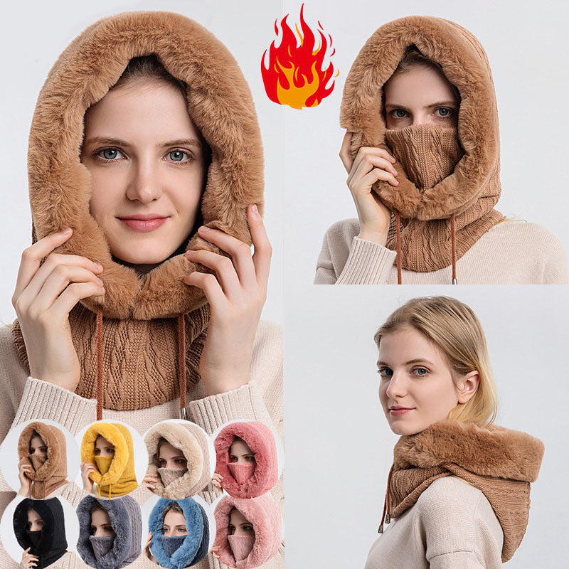 Windproof Hooded Winter Hat with Plush Scarf: Cozy Warmth for Women - Urban Caps