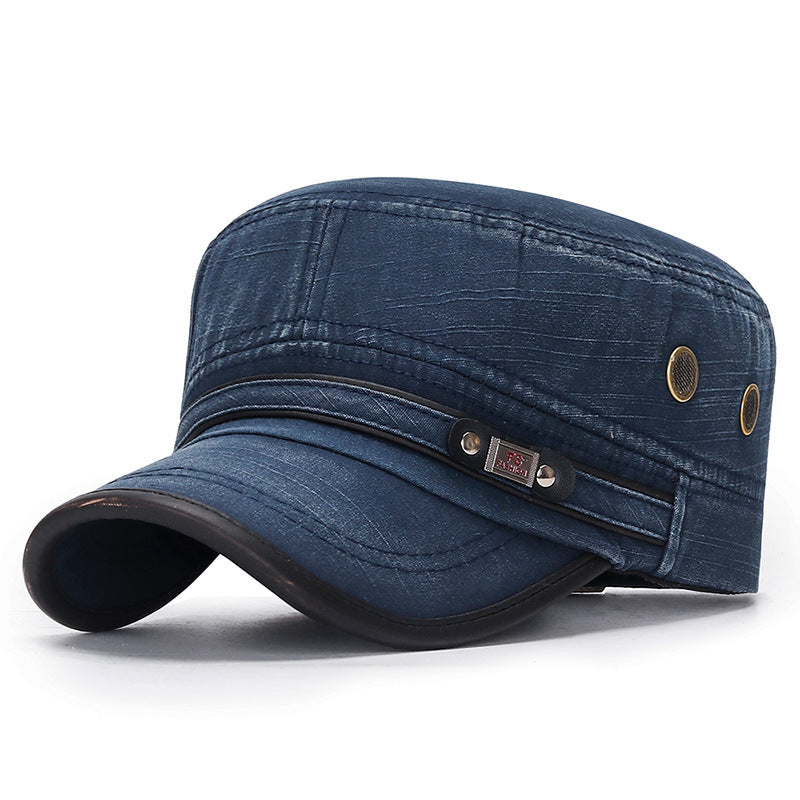 Distressed Flat-top Leather-trimmed Vintage Cotton Hat - Urban Caps