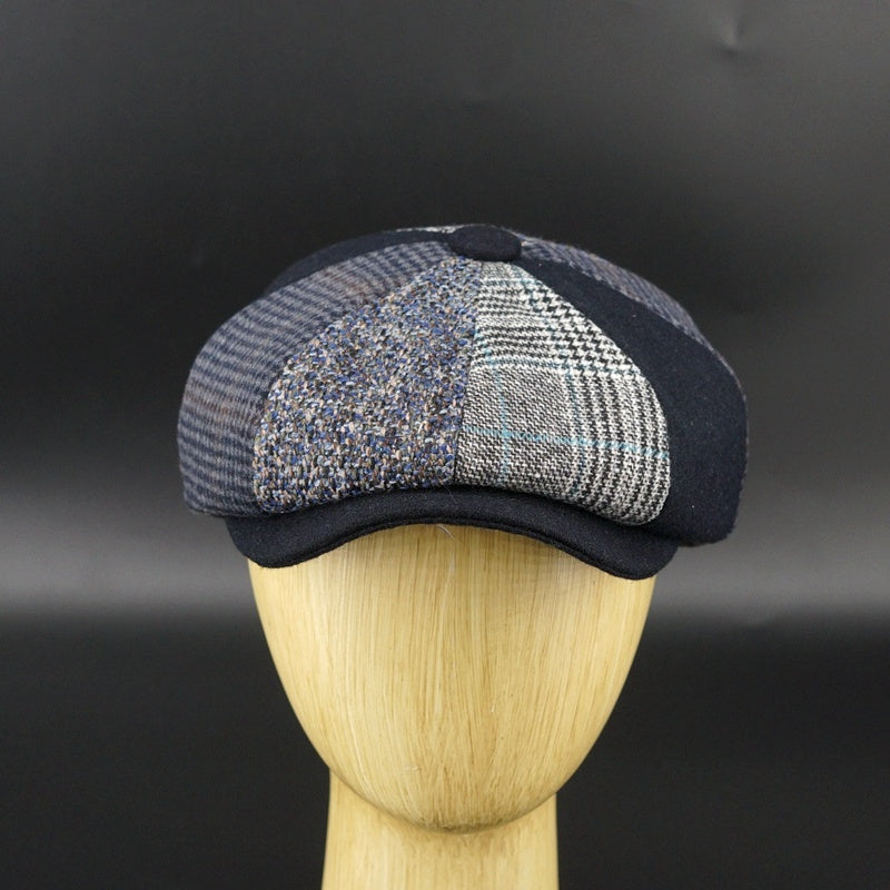 Retro Wool Blend Newsboy Cap – Octagonal Quilted Painter Hat for Women & Men