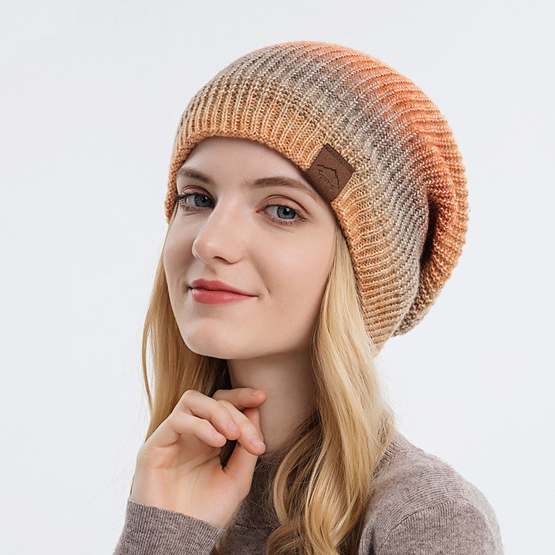 Knitted Gradient Tie-dye Warmth Rainbow Fashion Woolen Hat Women - Urban Caps