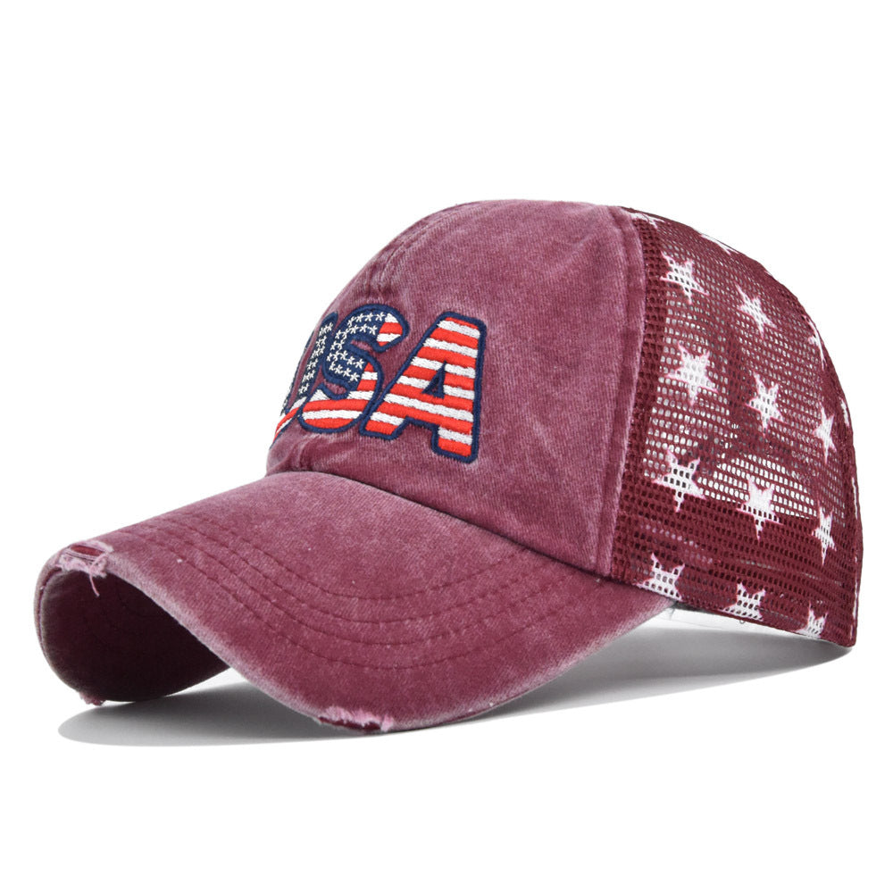 American Flag Embroidered Mesh Cap Embroidered Baseball Hat - Urban Caps