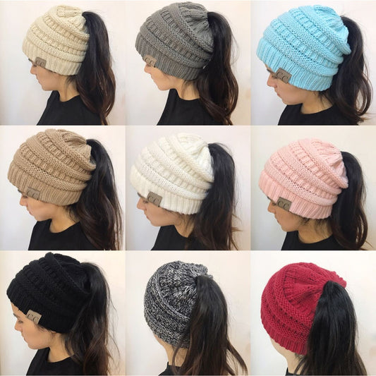 Cable Knit Fuzzy Lined High Bun Beanie - Urban Caps