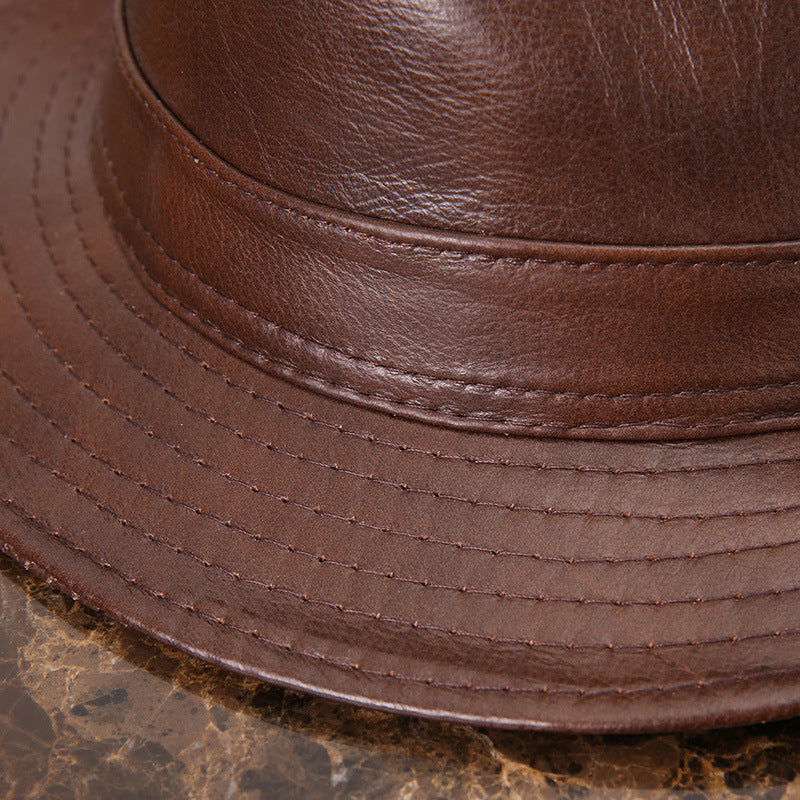 Men's And Women's Cowhide Hats With Big Eaves On The Street - Urban Caps