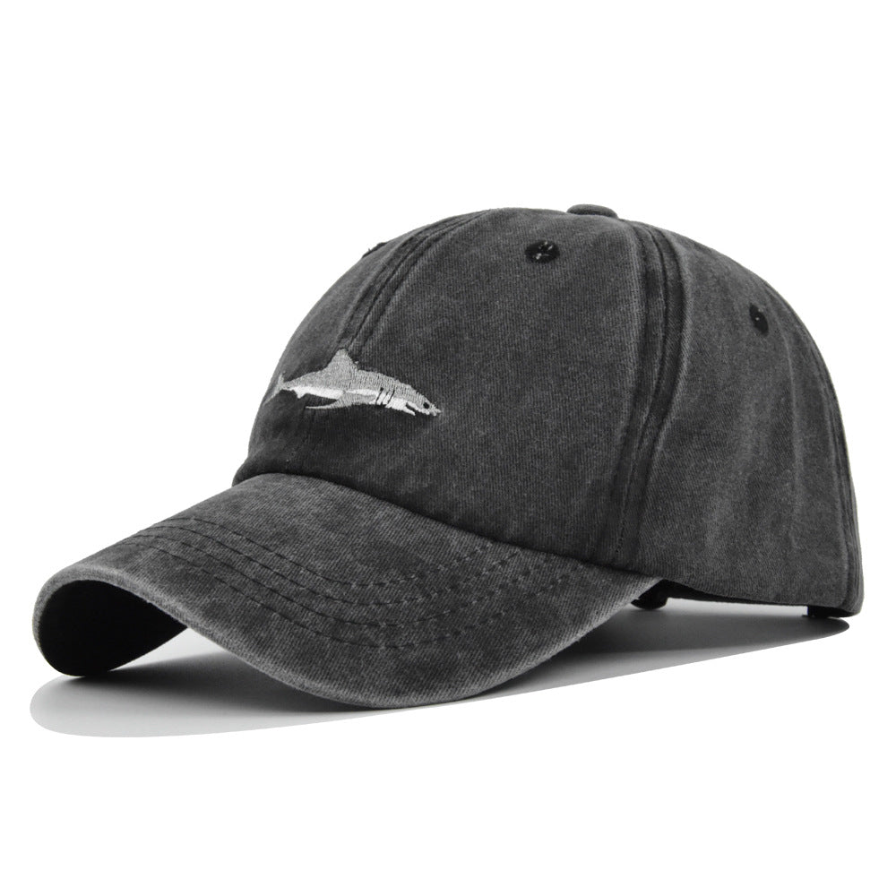 Small Fish Three-Dimensional Embroidery Washed and Distressed Peaked Hat