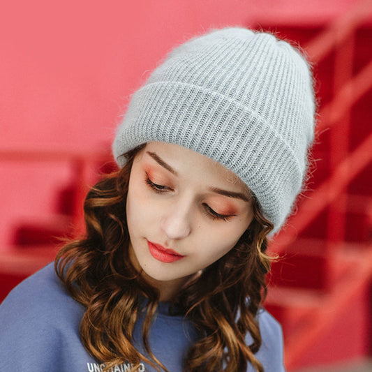 Angora Rabbit Fur Knitted Woolen Hat - Urban Caps