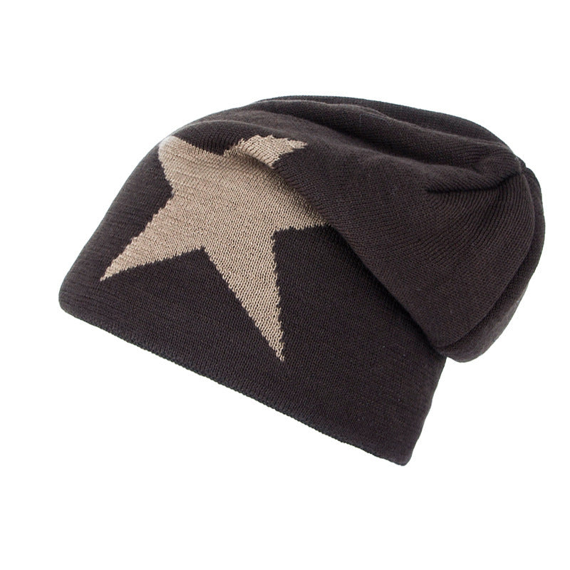 Fleece-lined Warm Big Five-pointed Star Knitted Woolen Hat - Urban Caps