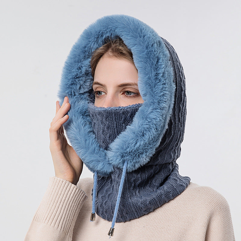Windproof Hooded Winter Hat with Plush Scarf: Cozy Warmth for Women - Urban Caps