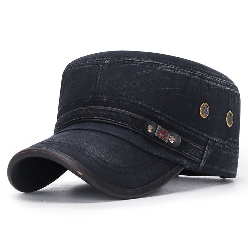Distressed Flat-top Leather-trimmed Vintage Cotton Hat - Urban Caps