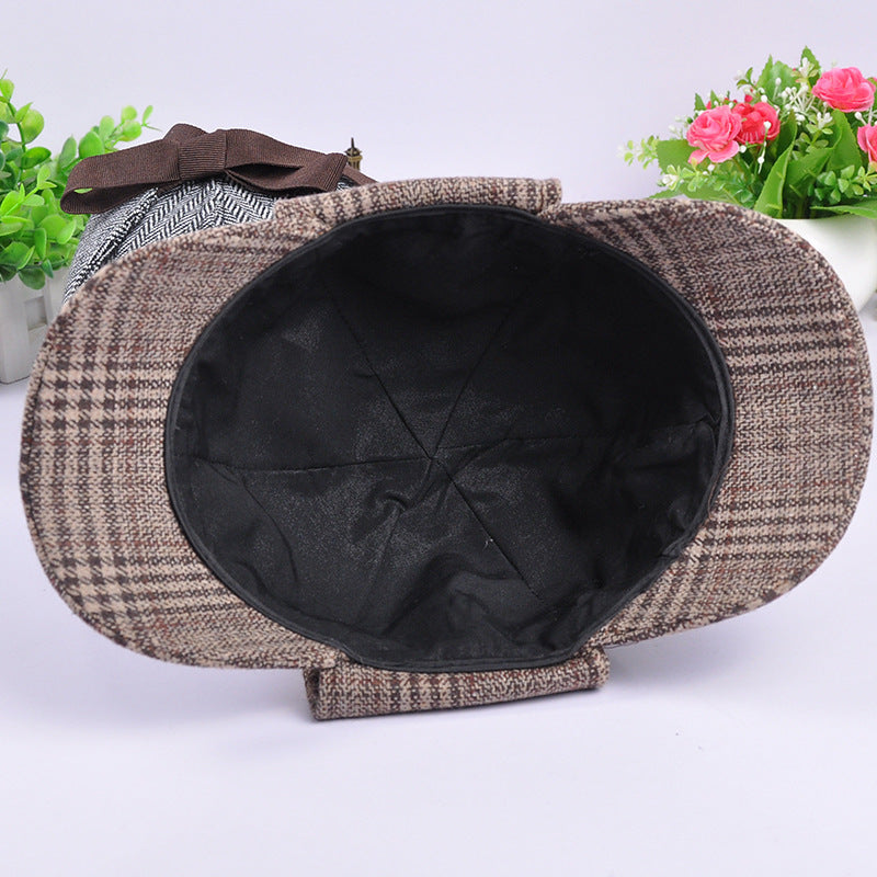 Vintage Plaid Double Brim Baseball Caps for Men and Women Autumn and Winter Ear Protection Double Brim Sunshade
