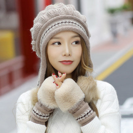Cozy Fleece-Lined Knit Beanie with Ear Flaps & Pompom – Winter Hat for Women (Warm, Stylish, Multiple Colors)