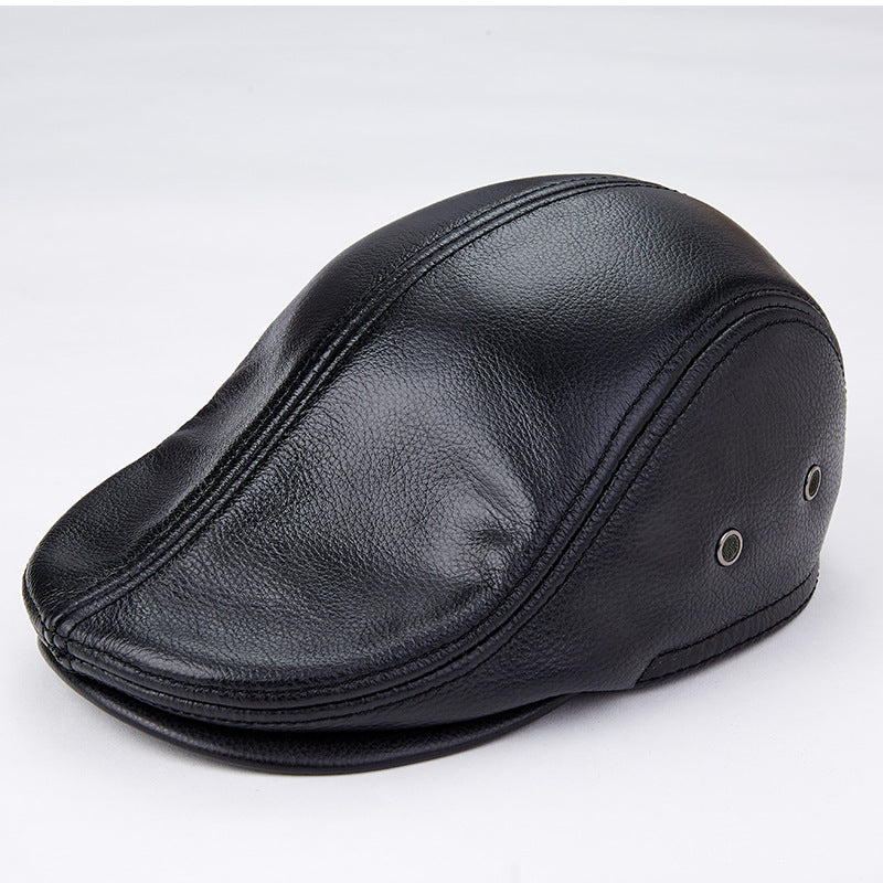 Men Genuine Cowhide With Ear Flaps Beret Hats - Urban Caps
