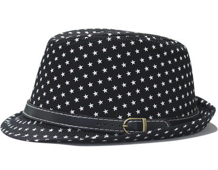 Star Print Hip Hop Belt Buckle Fedora Hat - Urban Caps