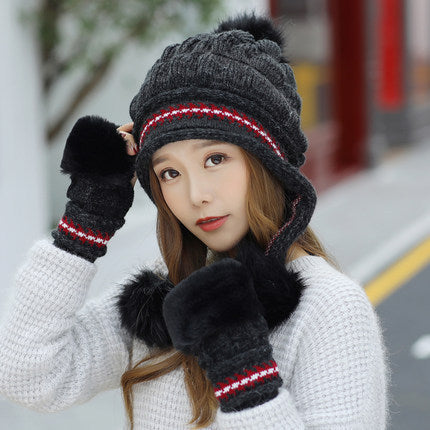 Cozy Fleece-Lined Knit Beanie with Ear Flaps & Pompom – Winter Hat for Women (Warm, Stylish, Multiple Colors)