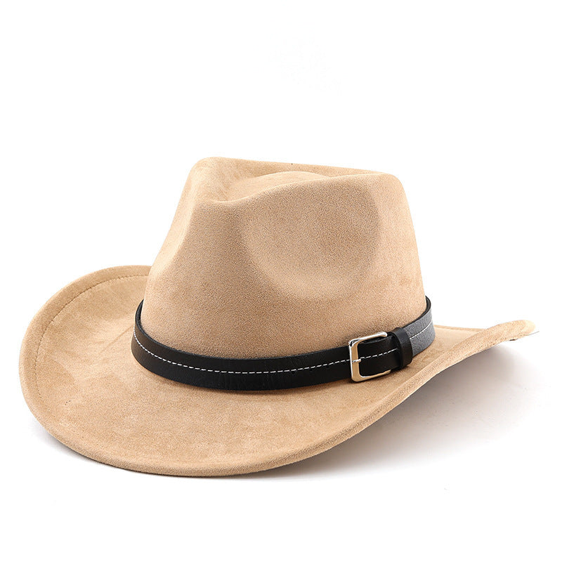 Belt Decoration Suede Curling Western Cowboy Hat Top Hat - Urban Caps