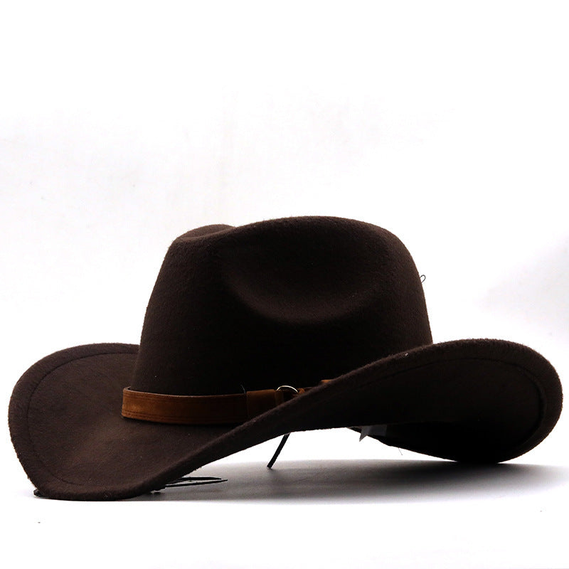 Casual Retro Belt Autumn And Winter Men's And Women's Woolen Western Cowboy Hat - Urban Caps