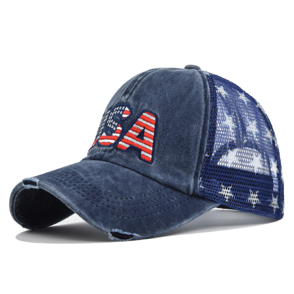 American Flag Embroidered Mesh Cap Embroidered Baseball Hat - Urban Caps