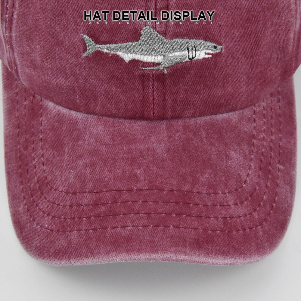 Small Fish Three-Dimensional Embroidery Washed and Distressed Peaked Hat