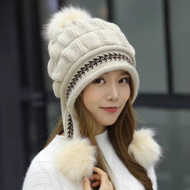 Cozy Fleece-Lined Knit Beanie with Ear Flaps & Pompom – Winter Hat for Women (Warm, Stylish, Multiple Colors)
