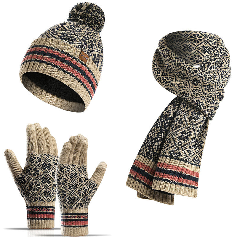 Three-piece Winter New Knitted Warm Woolen Hat Scarf And Gloves - Urban Caps