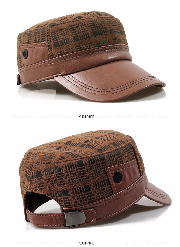 Men’s Genuine Leather Flat-Top Newsboy Cap – Sheepskin Autumn Travel Hat | XL–XXL Sizes