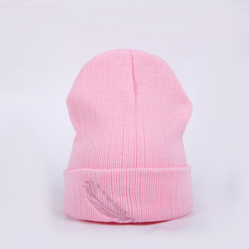 Men's And Women's Versatile Embroidered Feather Knit Hat - Urban Caps
