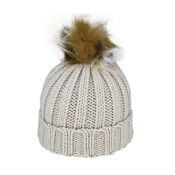 Juniper Kid’s Chunky Knit Beanie with Faux Fur Pom – Acrylic Winter Hat